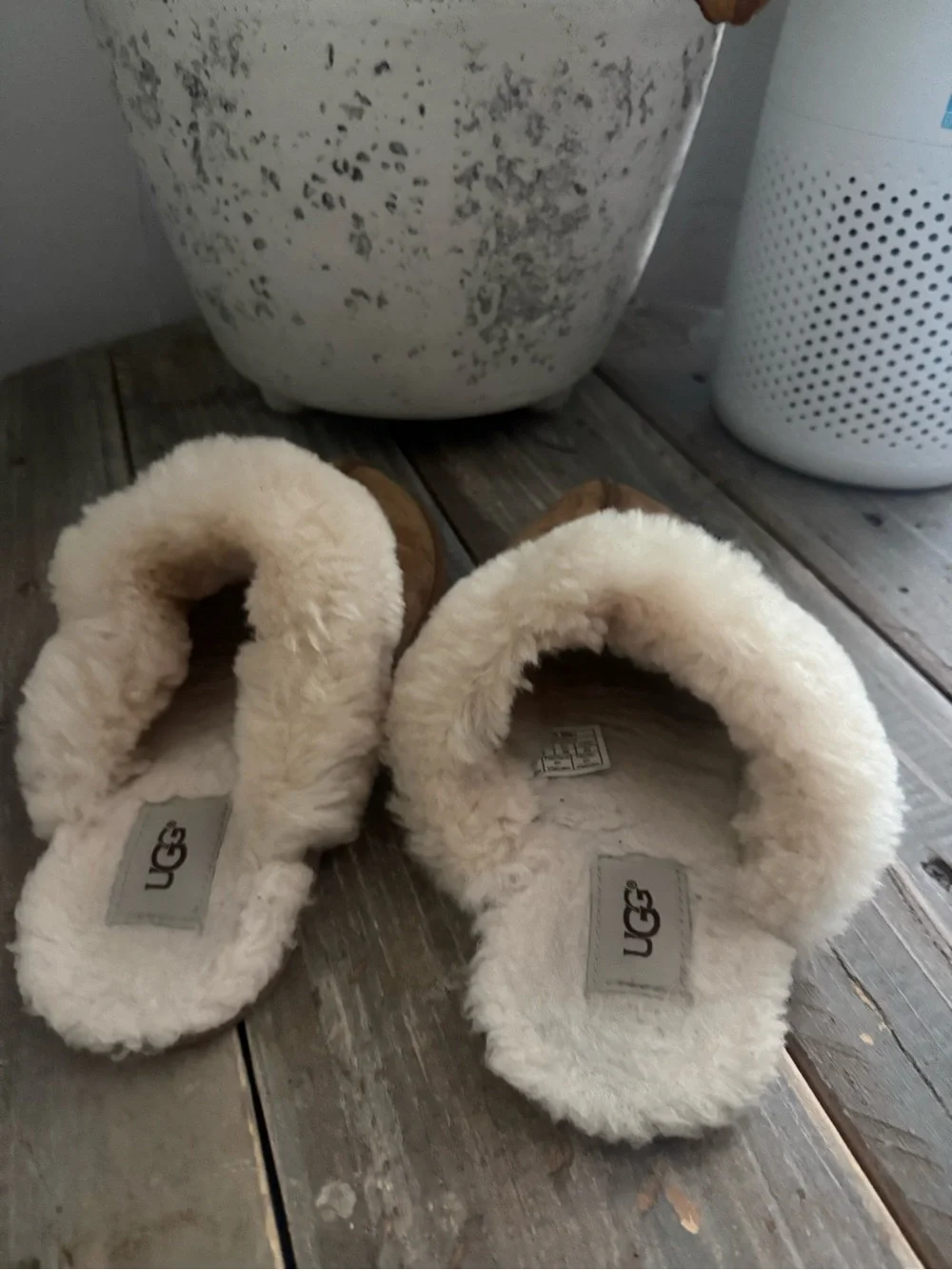 UGG Chestnut Suede Shearling Cuff Slip-On Slippers